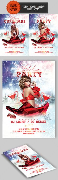 a flyer for a christmas party with an image of a woman on a snowmobile