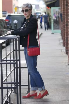 Camera Handbag, Red Camera, Military Blazer, Red Loafers, Loafers Outfit