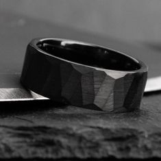 The Baldur | Black Faceted Wedding Ring | Thorum Faceted Wedding Bands, God Of Light, Mens Black Ring, Wood Engagement Ring, Rings Men, Obsidian Ring, Wood Ring Box, Black Tungsten Rings, Retail Jewelry