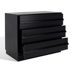 Keep your home organized with our sleek and refined Deirdra chest. Defined by a minimalistic profile and functional details, our chest vouches for a streamlined and elevated look. It beautifully highlights the rich grains of black Oak veneer to keep the look sleek and sophisticated. Finished off with slim and seamless handles, our chest brings effortless style to work with a variety of settings. It can befit any corner of your home, providing 3 roomy drawers to keep all your belongings and knick Armoire Dresser, Farmhouse Scandinavian, Pacific Homes, Chinoiserie Wall, Wood Chest, Drawer Shelves, Vanity Stool, Oak Color, Garden Stool