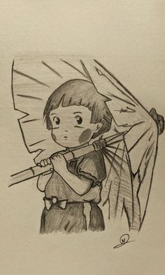 a drawing of a boy holding an umbrella