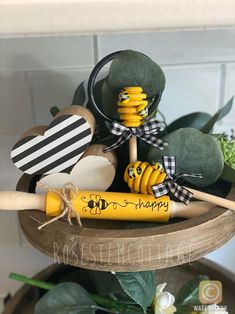 a basket filled with lots of different items on top of a table