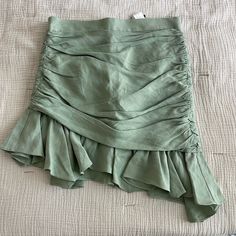 Retailer: Zara -Size: M -Color: Green -Material: Viscose -Condition: Never Worn! -Other Details: Zipper In The Back Summer Fitted Skirt With Folds, Chic Solid Bottoms With Folds, Chic Bottoms With Folds, Chic Bottoms With Tiered Skirt And Folds, Chic Tiered Skirt With Folds, Summer Tiered Skirt With Folds, Spring Tiered Skirt With Folds, Elegant Green Ruched Skirt, Elegant Ruched Bottoms For Spring