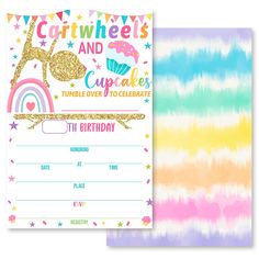 two birthday cards with unicorns and rainbow colors