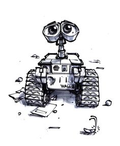 a drawing of a robot with big eyes