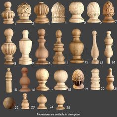 the different sizes and shapes of wooden chess pieces are shown in this chart, which shows the size of each piece