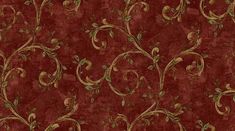 a red and gold wallpaper with vines on it