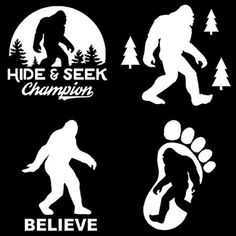 the silhouettes of bigfoots are shown in different styles and sizes, including one that