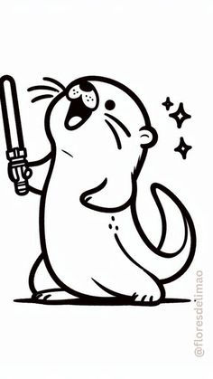 simple line drawing of an otter star wars, very cute and playful, full body view Sea Otter Pixel Art, Otter Pixel Art, Simple Star Wars Drawings, Otter Tattoo Design, Witches Hat Doodle, Cute Otter Art, Otter Doodle