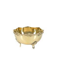 a gold bowl with two handles on it