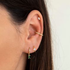 Everyday 14k Gold Earrings With Baguette Diamonds, Baguette Earrings Studs, Silver Baguette Cut Fine Jewelry Earrings, Minimalist Yellow Gold Baguette Cut Earrings, Minimalist 14k Gold Baguette-cut Earrings, Tiny Gold Hoop Earrings, Baguette Diamond Earrings, Second Hole Earrings, Tiny Gold Studs