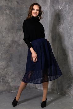 Dark blue lace skirts with side pockets ➤ Features > Skirt length - 66cm (25,98'') - 72cm (28,34'') > Skirt with lining > Knee length ➤ Sizing My Size Guide in FAQ section below will help you define the perfect size match. The item can also be made according to your measurements - just message them to me. ➤ Delivery Your item is made-to-order and will be ready within 2-7 days. Average delivery times: > North America: up to 1-2 weeks > New Zealand, Australia: up to 2-3 weeks > E Blue Flared Tulle Skirt, Flared Skirt With Lace Trim, Flowy Lace Maxi Skirt, Relaxed Lace Midi Skirt, Flowy Lace Trim Flared Skirt, Navy Pleated Flowy Skirt, Lace Flared Skirt With Lining, Lace Lined Flared Skirt, Lace Full Pleated Skirt