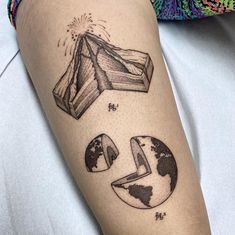 a woman's arm with tattoos on it showing different things that are in the shape of books