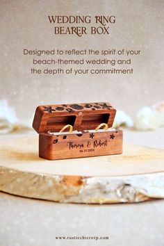 wedding ring bearer box designed to reflect the spirit of your beach - themed wedding and the depth of your commentment