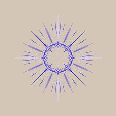 a blue and white drawing of a sunburst in the middle of it's rays