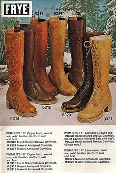 1970s Boots Women, 70s Womens Boots, Boots For Women Aesthetic, 70s Women Shoes, Vintage Frye Boots Outfit, 70s Style Boots, Vintage Frye Boots, 70s Shoes Women, Frye Campus Boots Outfit