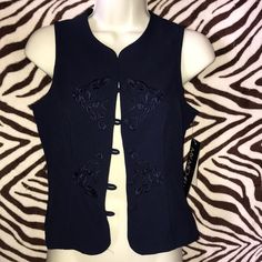 My Michelle Small Chico Dark Blue Vest New With Tags Please Bundle For Additional Savings! Blue Fitted Vest For Fall, Navy Fitted Vest For Fall, Elegant Navy Tops For Spring, Blue Formal Vest For Spring, Formal Blue Vest For Spring, Elegant Navy Top For Winter, Blue Stretch Vest For Spring, Elegant Blue Vest With Buttons, Burgundy Vest