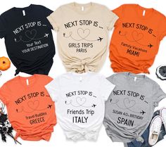 Custom Birthday Trip Shirt, Custom Destination Travel Family T-shirt, Personalized Girls Trip Tee,  Friends Travel Outfit, Holiday Shirt Welcome to TrendswayStore! You are where you can find your style and comfort. We are here to introduce you to the latest trends and quality products. Start exploring now We wish you pleasant shopping! PRODUCT DETAILS For printing, we use Bella Canvas and Gildan SoftStyle brand shirts, which are the best in the industry. *Bella Canvas -unisex size -4.2 oz. -Solid colors are 100% Combed Cotton and Ring-Spun Cotton. -Athletic Heather 90% Combed and Ring-Spun Cotton, 10% Polyester -All Heather CVC Colors 52% Combed and Ring-Spun, 48% Polyester *Gildan SoftStyle -unisex size -Sport Gray : 4.5 oz/yd² | 90% Ring Cotton / 10% Polyester -Heather Navy, Heather Maro Summer Slogan Top As Gift, Best Friends Trip, Friend Trip, Destination Travel, Outfit Holiday, Birthday Travel, Birthday Trip, Travel Tees, Friends Travel