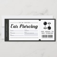 a ticket for an event with the word eat piecing on it's side