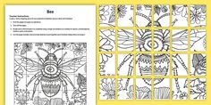 an adult coloring book with pictures of bees and flowers on it, in black and white