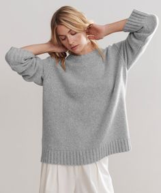 Cashmere Amelia Crewneck Grey Oversized and luxuriously lightweight, you’ll reach for this perfect transitional crewneck in any season. 100% cashmere. Made in China. Oversized straight-sleeve crewneck. | Jenni Kayne Women's Cashmere Amelia Crewneck Top Size 2X Cozy Cashmere Sweater With Ribbed Neckline, Everyday Cashmere Crew Neck Sweater, Oversized Cashmere Sweater In Soft Knit, Oversized Cashmere Soft Knit Sweater, Relaxed Fit Cashmere Sweater With Soft Knit, Cashmere Sweater With Ribbed Cuffs And Relaxed Fit, Cozy Cashmere Crew Neck Top, Relaxed Fit Cashmere Sweater With Ribbed Neckline, Relaxed Fit Cashmere Sweater For Layering