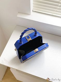 BirdinBag - Compact Letter Chain Box Bag Rectangular Box Bag With Gold-tone Hardware For Shopping, Trendy Blue Box Bag For Formal Occasions, Large Capacity Top Handle Box Bag As Gift, Large Capacity Crossbody Box Bag As Gift, Trendy Square Evening Bag With Top Handle, Formal Rectangular Satchel, Trendy Portable Square Box Bag, Rectangular Portable Box Bag Gift, Trendy Portable Clutch Box Bag