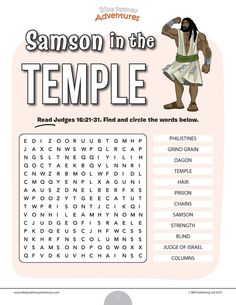 the samson in the temple word searcher is shown with an image of jesus on it