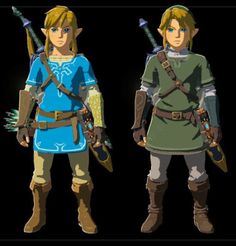 the legend of zelda's outfits are shown in three different poses