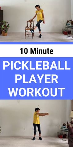 two pictures with the words 10 minute pickleball player workout