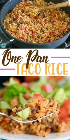 one pan taco rice on a plate with a spoon