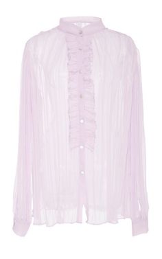 Alcoolique Trunkshow | Moda Operandi Purple Ruffle Top, Sheer Long Sleeve Top, Flounce Top, Frill Tops, Pink Ruffle, Flutter Sleeve Top, Collar Top, Sheer Top, Ruffle Top