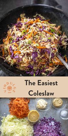 Coleslaw in a large bowl and a spoon plus an ingredient photo. Cole Slaw No Mayo, Coleslaw Mix Recipes, Quick Coleslaw, Easy Coleslaw Recipe, The Best Coleslaw, Best Coleslaw, Best Coleslaw Recipe, Coleslaw Recipes