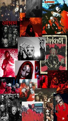 a collage of various images with different colors and designs on them, including the words slipknot