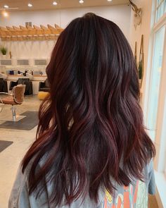 Dark Hair Color Ideas Red Tint, Cherry Cola Hair Color Aesthetic, Cherry Coke Balayage, Cherry Coke Hair Color With Highlights, Dark Burgundy Balayage, Cherry Cola Highlights, Cherry Cola Balayage, Boutique Hair Salon, Cherry Cola Hair Color