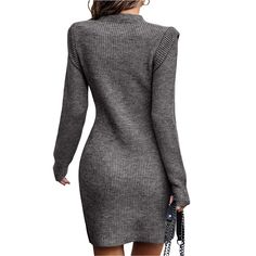 Gray Crew Neck Long Sleeve Sweater Dress Winter Long Sleeve Non-stretch Mini Dress, Gray Stretch Sweater Dress For Fall, Fall Long Sleeve Non-stretch Mini Dress, Gray Mini Dress For Fall, Non-stretch Long Sleeve Mini Dress For Fall, Fitted Gray Sweater Dress For Fall, Gray Fall Mini Dress, Gray Long Sleeve Mini Dress For Fall, Casual Mini Dress For Winter Workwear