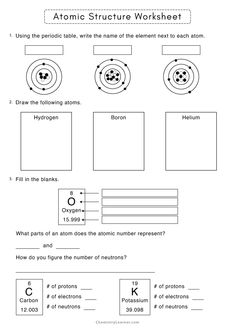 worksheet for the atomic structure worksheet with diagrams and symbols on it