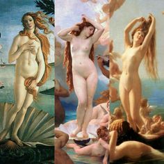 two paintings of nude women in different stages of creation, one with long hair and the other without