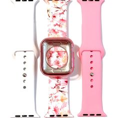 Back In Stock!! These Are Excellent Quality Bands. 4 Piece Set Includes 3 Nwt Adjustable Bands In #46 Powder (White With Light Gray Tint) , Gorgeous Floral Pattern With Varying Shades Of Pink & Coral Orange And #17 Light Pink. Also Custom Fit Shiny Pink Silicone Case With Screen Protector. Silicone Replacement Bands For 44mm 42mm 40mm 38mm Apple Watch Series 6 5 4 3 2 1 & Se. Fast Shipping!! Trendy White Apple Watch Band For Everyday Use, Trendy Rectangular Pink Watch Band, Trendy Pink Rectangular Watch Bands, Trendy Pink Rectangular Apple Watch Band, Adjustable Pink Apple Watch Band For Everyday Use, Pink Silicone Case, Apple Watch Series 6, Apple Watch 38mm, 38mm Apple Watch Band