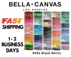 the back side of a poster with different colors and font on it, including fast shipping 1 - 2 business days