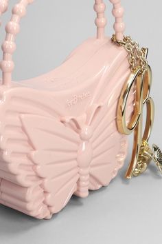 Hand Bag In Rose-pink Pvc from Blumarine | Blumarine Women's Hand Bag in Rose-pink Pvc in Pale Rose | SS24 Blumarine Butterfly, Logo Butterfly, Pink Pvc, Rosé Model, Manado, Metallic Logo, Rose Pink, Bridal Shoes, Hand Bag