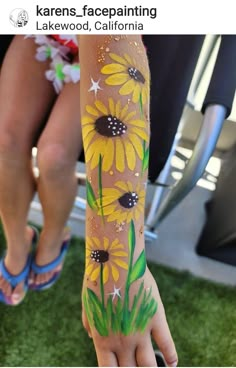 Flower Face Paint On Arm, Cactus Face Paint, Smiley Face Face Paint, Earth Day Face Paint, 70s Face Paint, Water Face Painting, Leaves Face Paint, Summer Face Paint Ideas, Spring Face Painting