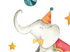 an elephant wearing a party hat and stars