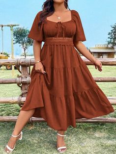 Cute Burnt Orange Dress, Plus Size Dress With Belt, Plus Size Peasant Dress, Dress For Apple Shape Women Plus Size, Plus Size Dresses Fall, Womens Clothing Plus Size, November Wedding Guest Dress Plus Size, Casual Dresses For Plus Size Women, Old Money Look Plus Size