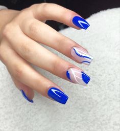 Electric Blue Nails Design, Royal Blue Prom Nails, Earth Nails, Nail Art Bleu, Cobalt Blue Nails, Blue Prom Nails, Blue Gel Nails, Royal Blue Nails, Navy Blue Nails