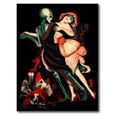 an old fashioned light switch plate cover with a skeleton and a woman dancing on it