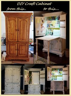 an old cabinet is turned into a desk and hutch for crafting with chalk paint