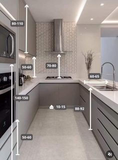 an image of a kitchen setting with measurements