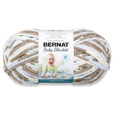 bernat baby blanket yarn in beige and white