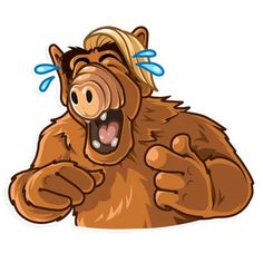 a cartoon bear with an angry look on his face and hands in front of him