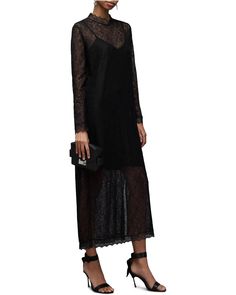 AllSaints Katlyn Lace Dress | Zappos.com Fall Maxi Dress With Lace Trim, Maxi Dress With Lace Trim For Fall, Lace Trim Maxi Dress For Fall, Chic Long Sleeve Maxi Dress With Lace Trim, Chic Lace Maxi Dress With Lace Sleeves, Chic Allsaints Midi Dress For Spring, Formal Fall Lace Maxi Dress, Formal Lace Maxi Dress For Fall, High Neck Lace Dress For Evening